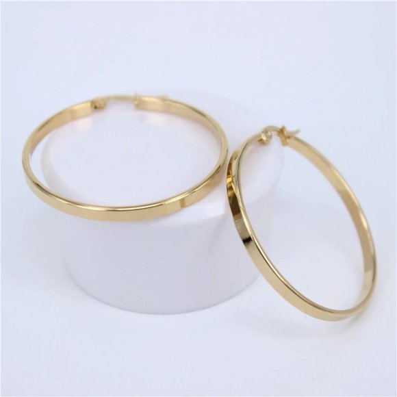 NEW 18K Yellow Gold 1.5'' Round Hoop Earrings 1 - Picture 3 of 4